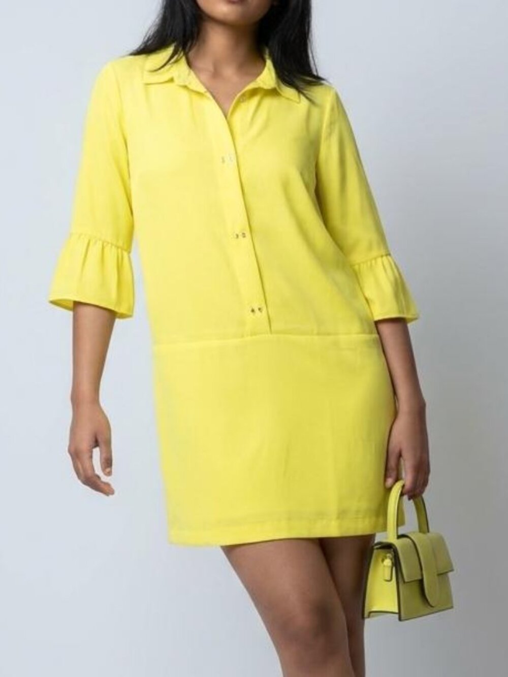 Zara Long Button Up Tunic Ruffle Sleeves Made in Morocco Medium